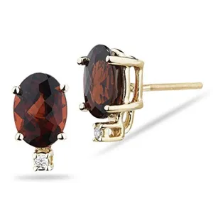 0.02Ct Diamond & 1.70 Ct 7x5 Oval-Check Garnet Stud Earrings-14KY Gold-Screw Backs