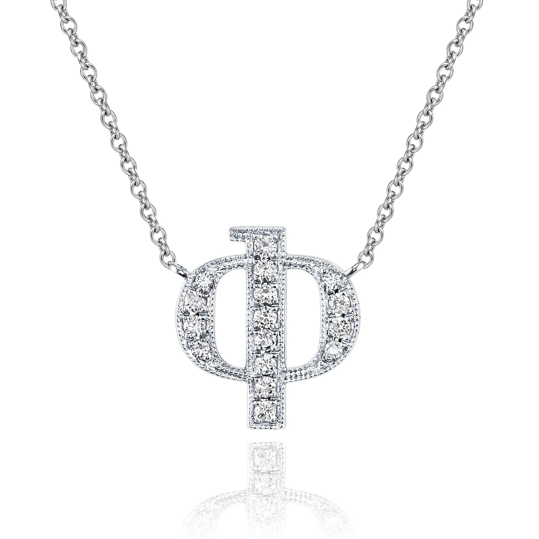 14K White Gold Armenian Initial Diamond Necklace