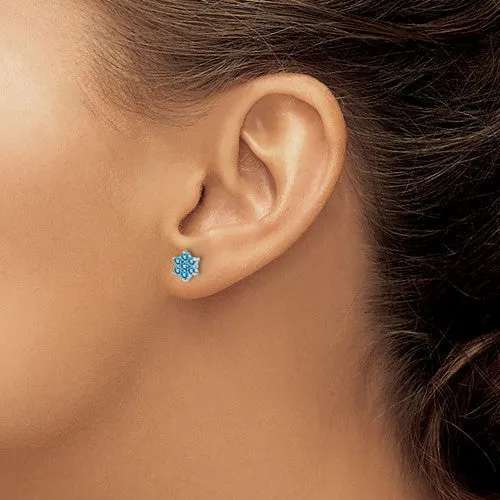 14k White Gold Blue Topaz Floral Post Earrings