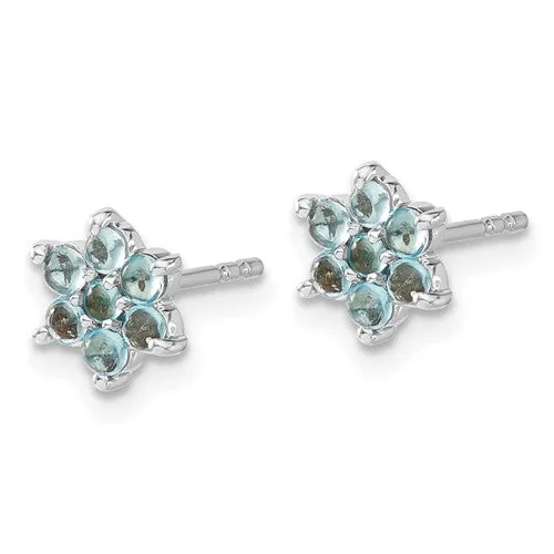 14k White Gold Blue Topaz Floral Post Earrings
