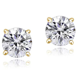 14K Yellow Gold Round White Clear CZ Classic Stud Earrings, 6 mm Diameter