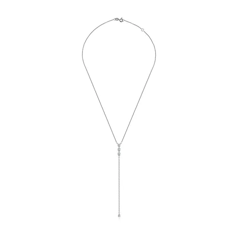 18k Gold Triple Drop Shape Dangling Diamond Necklace