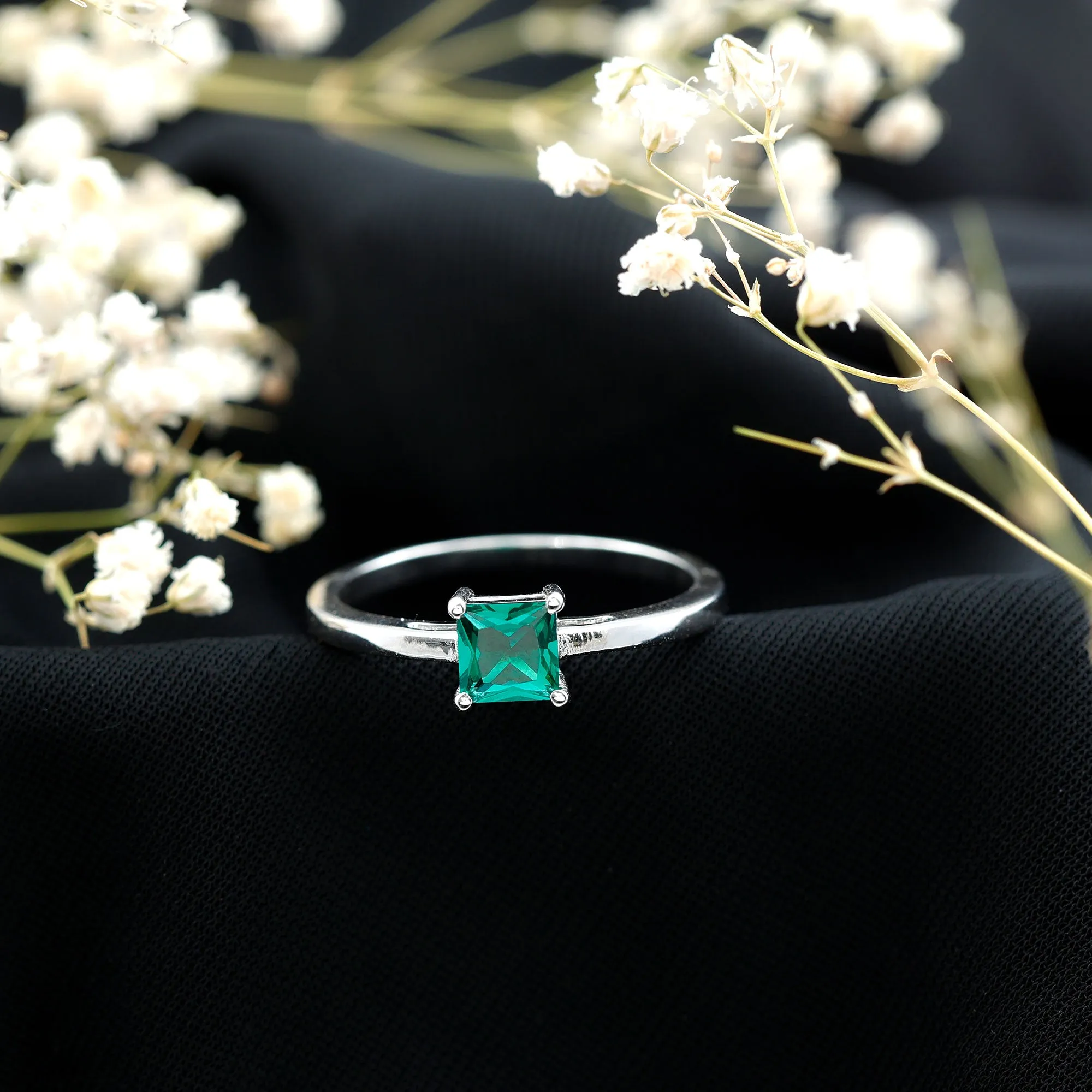5.5 MM Princess Cut Lab Created Emerald Solitaire Ring