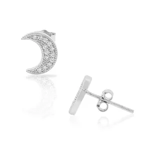 925 Sterling Silver CZ Half-Moon Crescent Womens Girls Small Stud Earrings