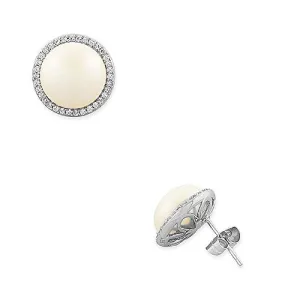 925 Sterling Silver Simulated Pearls CZ Stud Earrings