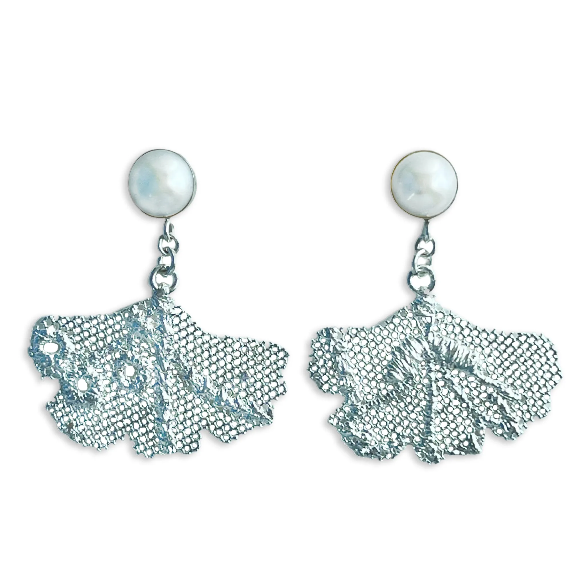 Aline Pearl and Lace Gingko Leaf Earrings