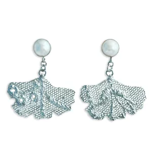 Aline Pearl and Lace Gingko Leaf Earrings