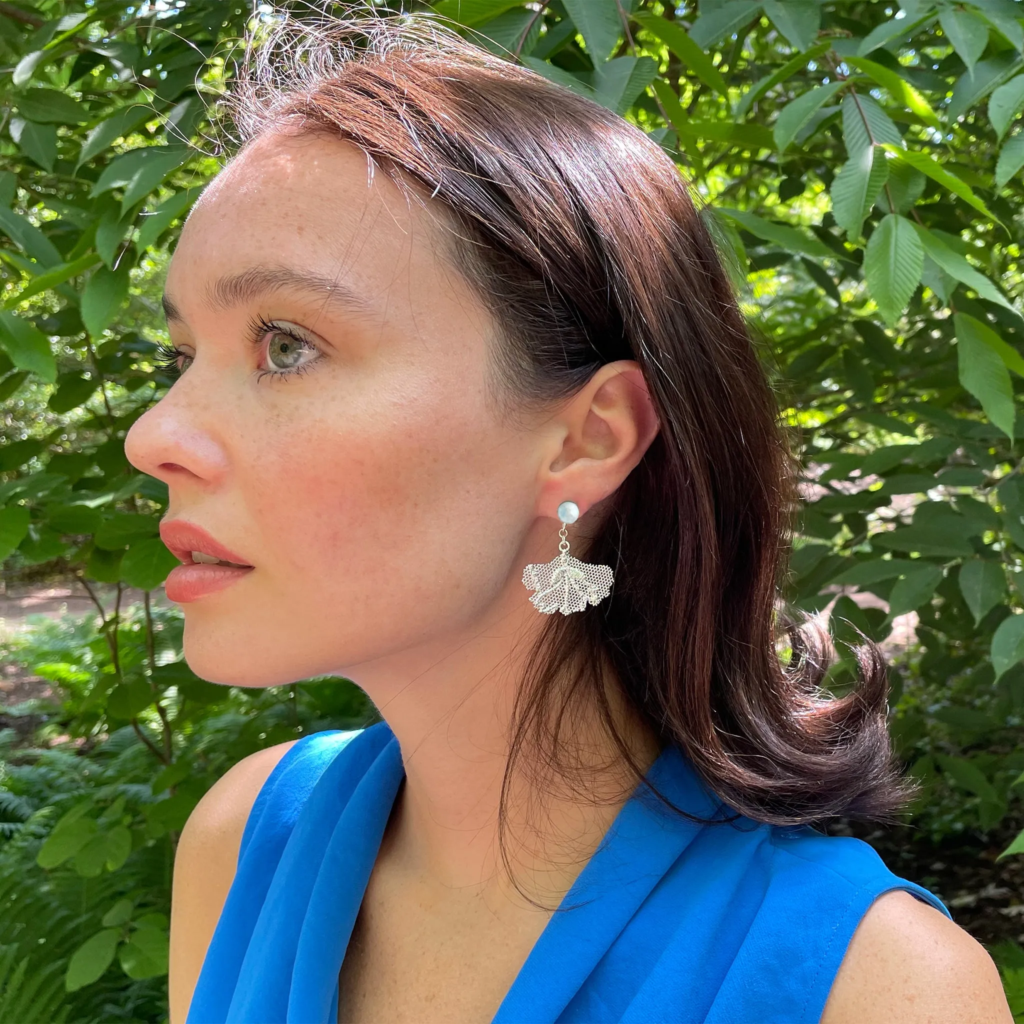 Aline Pearl and Lace Gingko Leaf Earrings