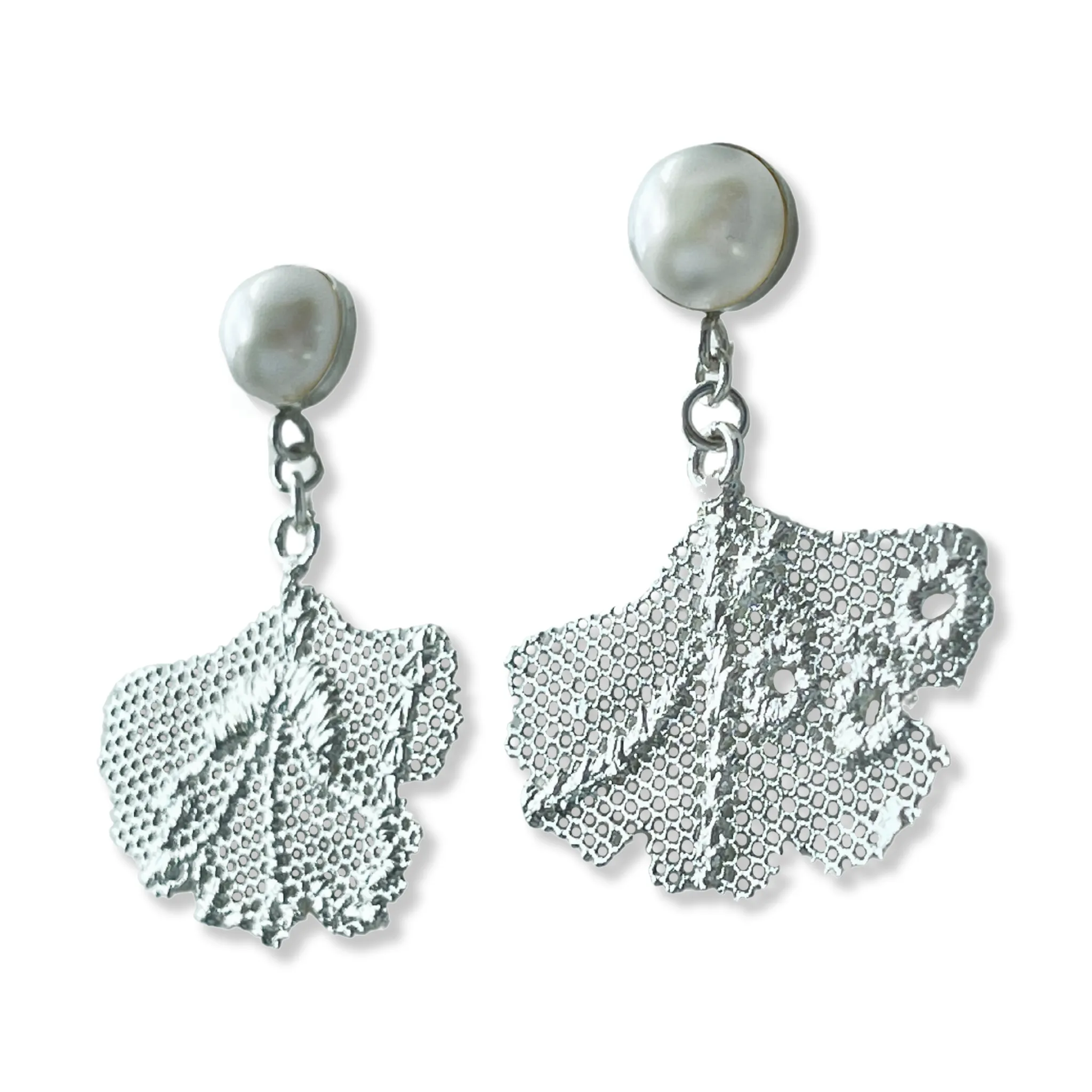Aline Pearl and Lace Gingko Leaf Earrings