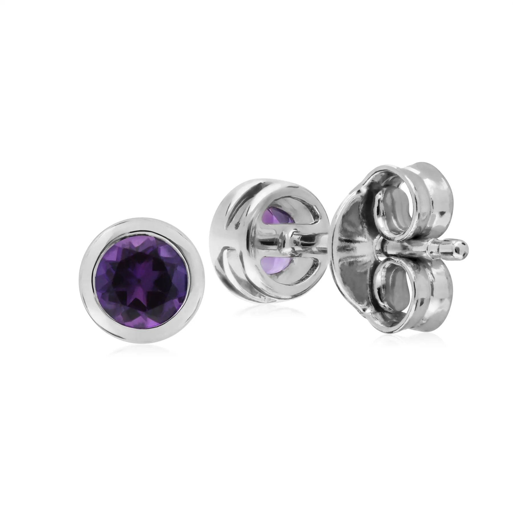 Amethyst Ohrring, Sterlingsilber Einfaches Amethyst Blende Runde Ohrstecker Ohrringe