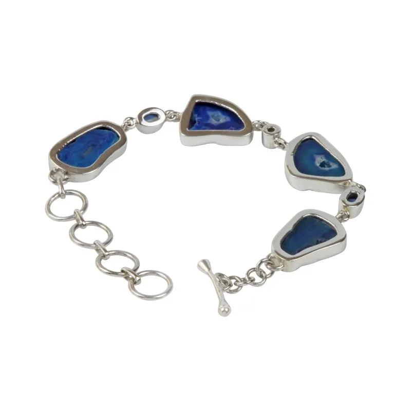 An Exquisite Blue Agate Sterling Silver Bracelet accented with Iolite and White Crystal