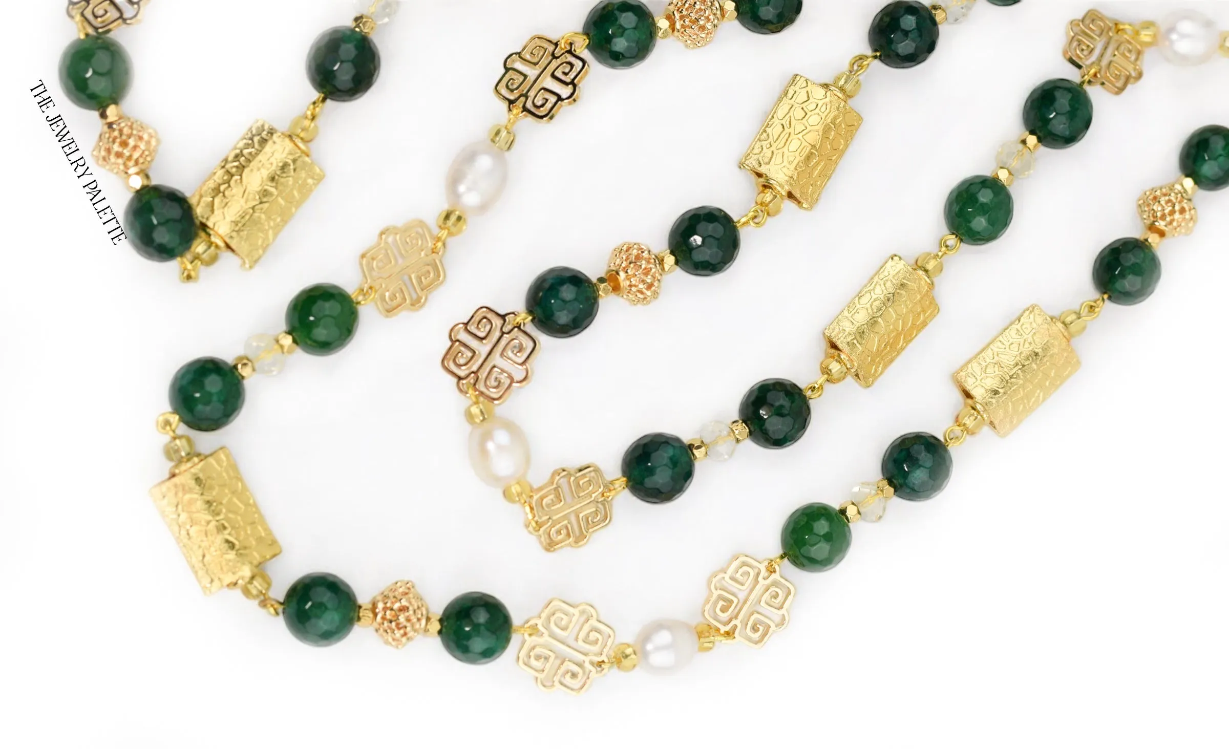 Anahita luxe emerald, pearl and gold necklace