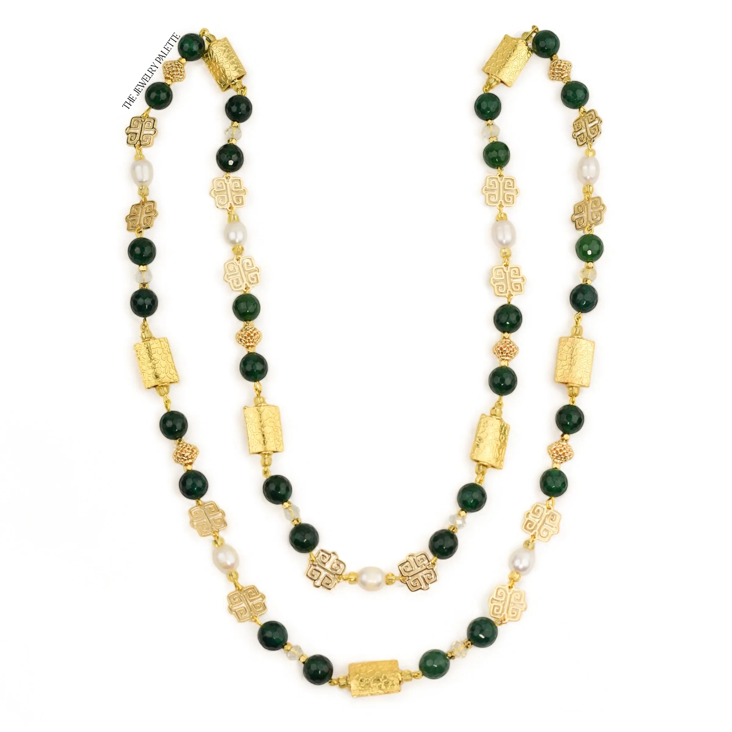 Anahita luxe emerald, pearl and gold necklace