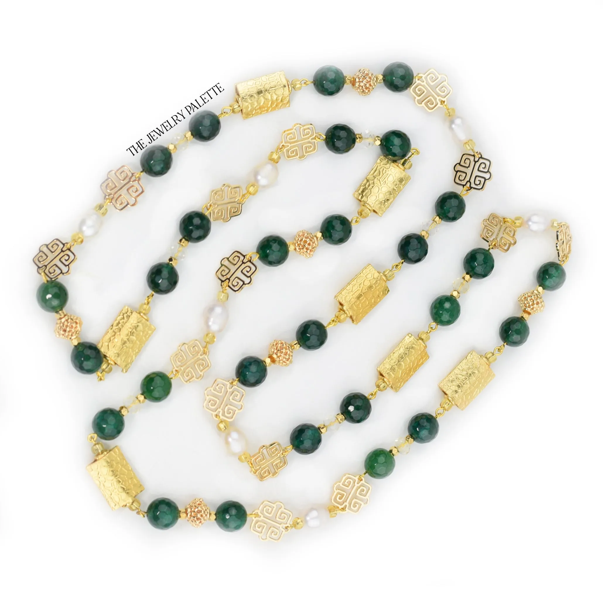 Anahita luxe emerald, pearl and gold necklace
