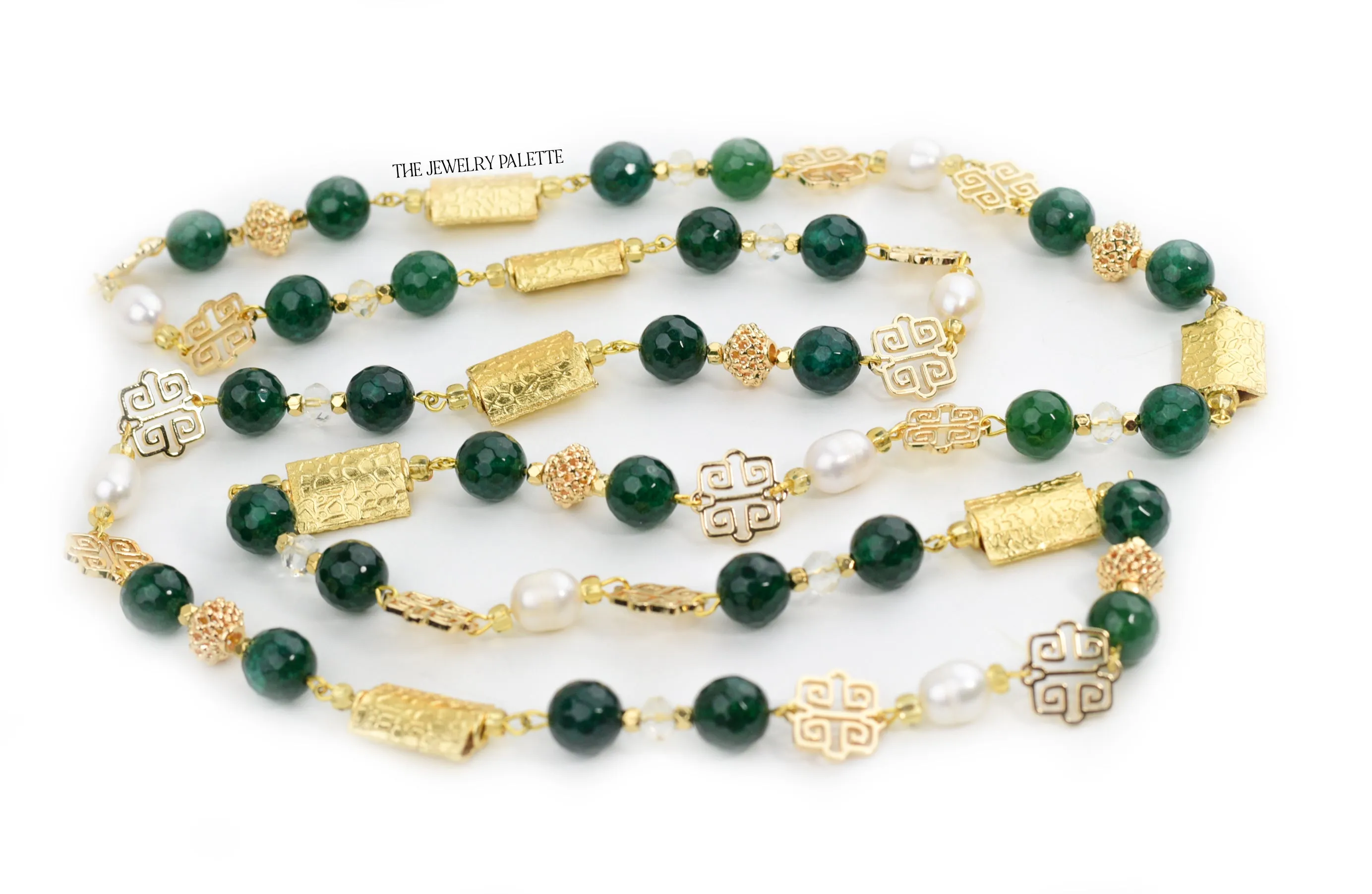 Anahita luxe emerald, pearl and gold necklace