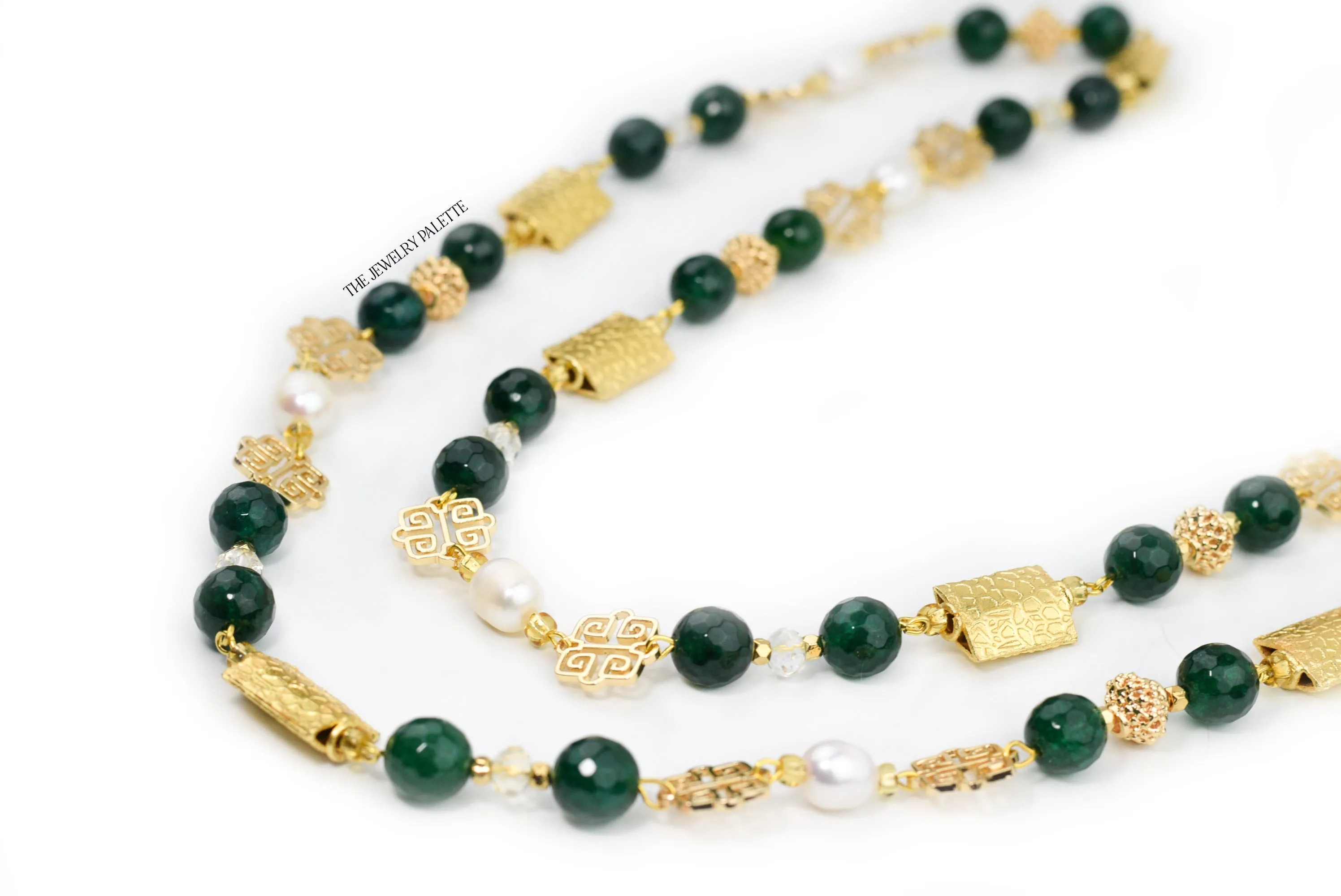 Anahita luxe emerald, pearl and gold necklace