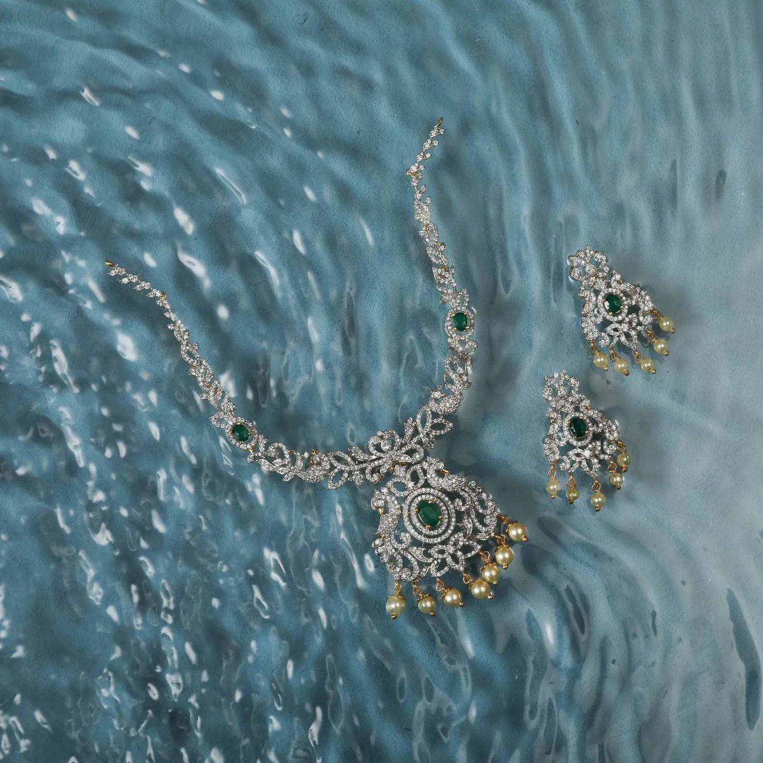 Ankur CZ Silver Necklace Set
