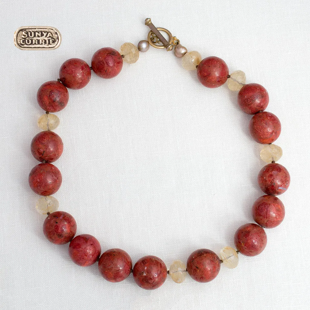 Apple Coral, Citrine and Pearl Choker