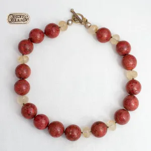 Apple Coral, Citrine and Pearl Choker