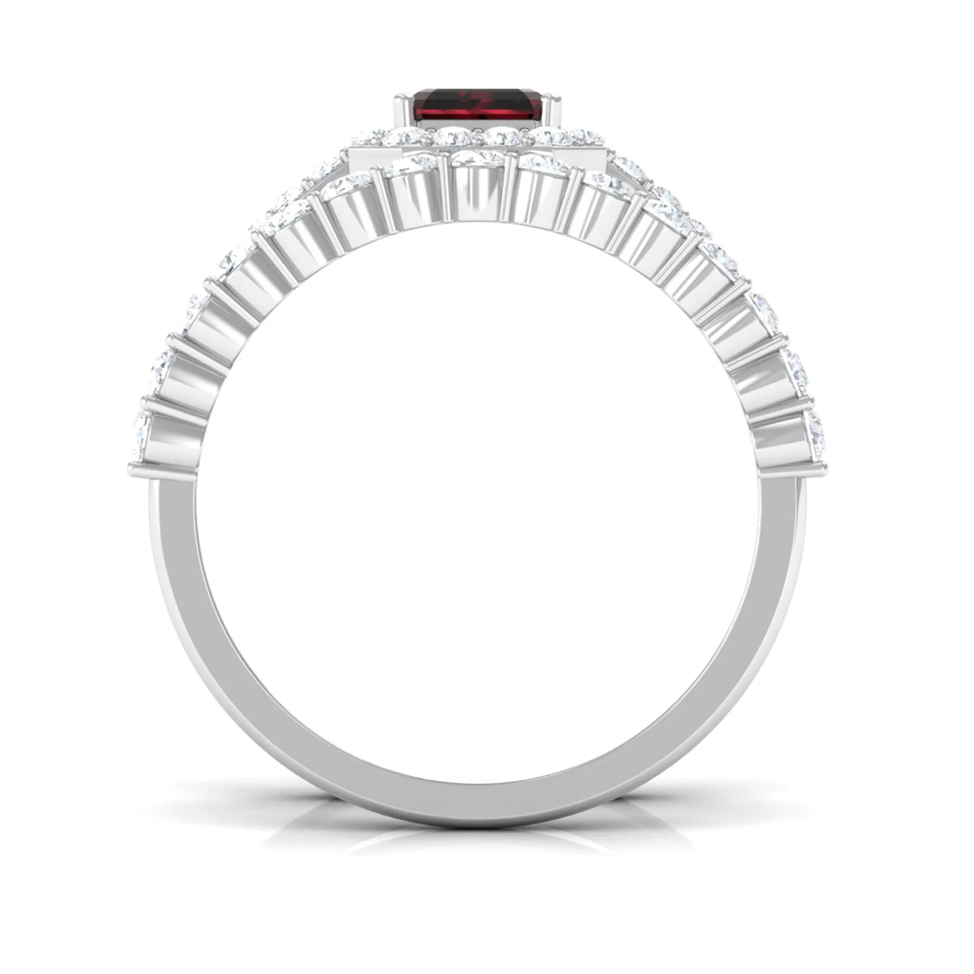Certified Garnet and Moissanite Stackable Ring Set