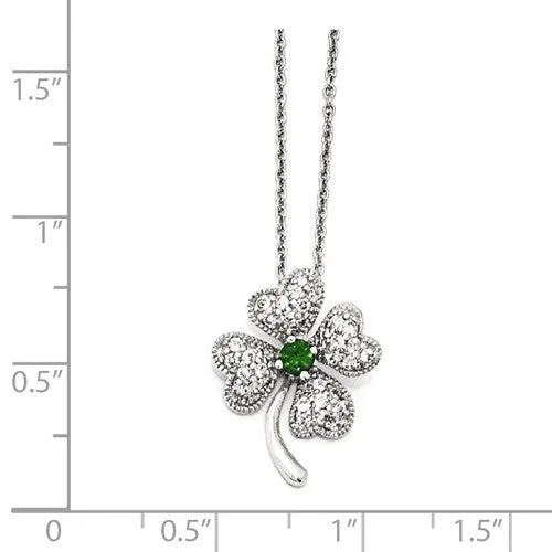 Cheryl M Sterling Silver Sim. Emerald & CZ 4-Leaf Clover Necklace