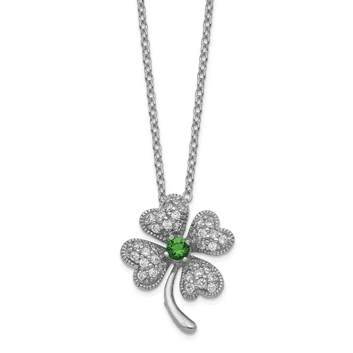 Cheryl M Sterling Silver Sim. Emerald & CZ 4-Leaf Clover Necklace