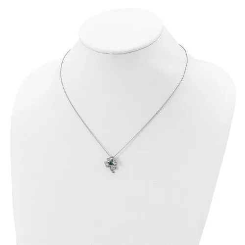 Cheryl M Sterling Silver Sim. Emerald & CZ 4-Leaf Clover Necklace
