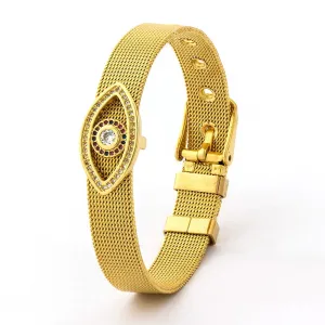 Classic Gold Color Men/Women Rainbow CZ Pave Hamsa Evil Eye Bead Bracelets Web Watch