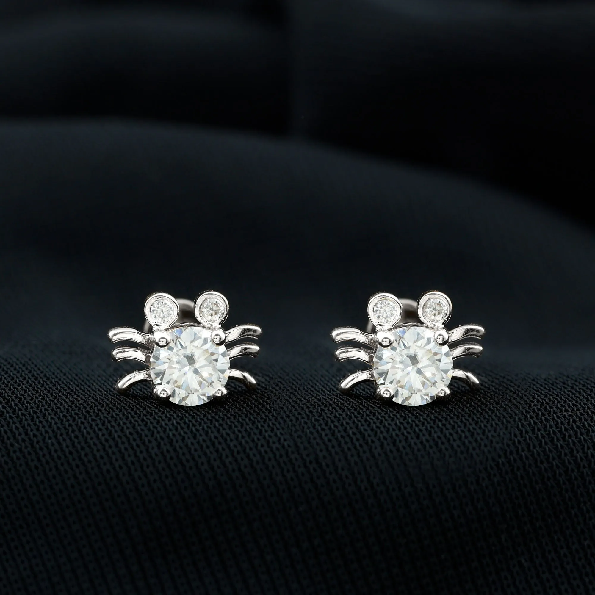 Cute Crab Stud Earrings with Moissanite