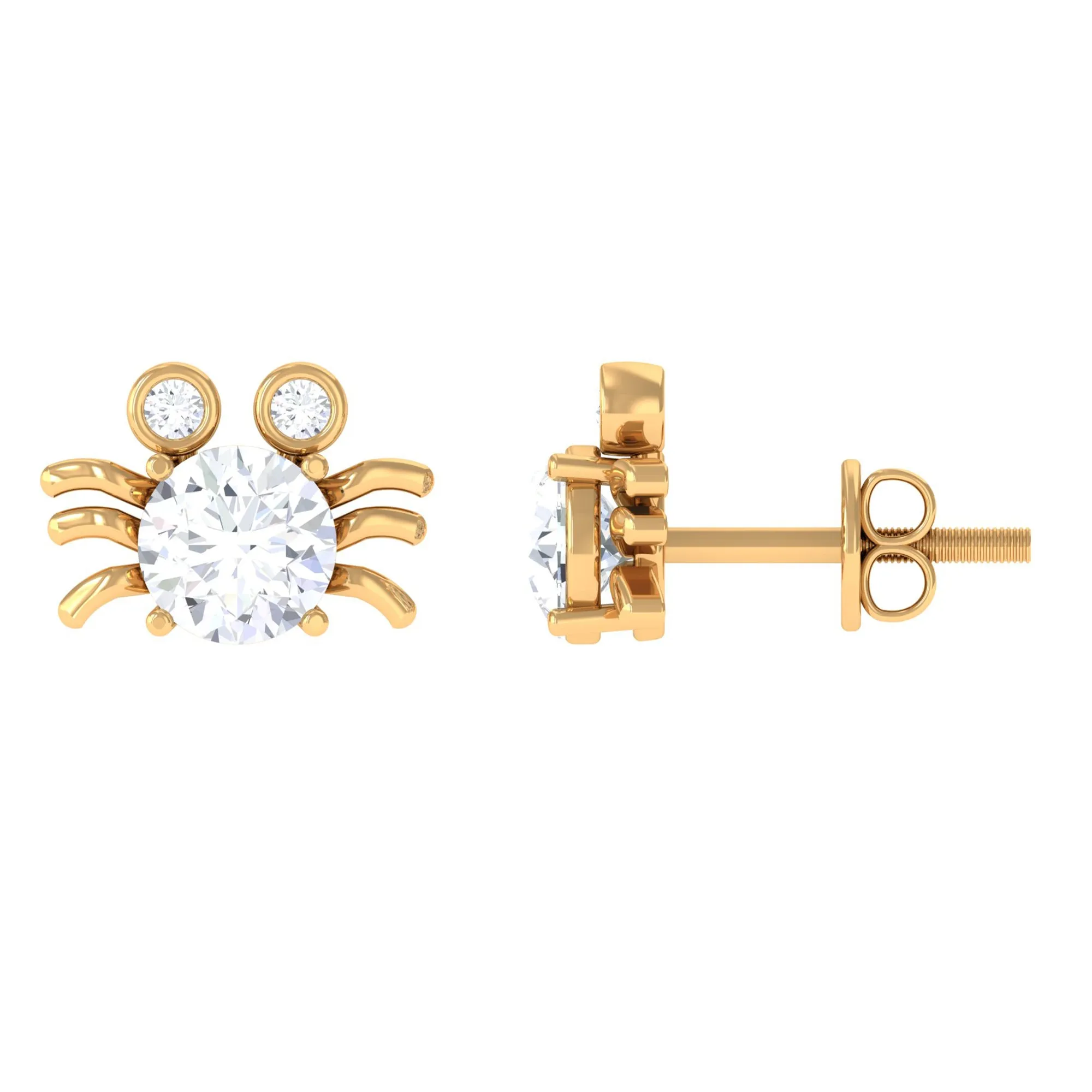 Cute Crab Stud Earrings with Moissanite
