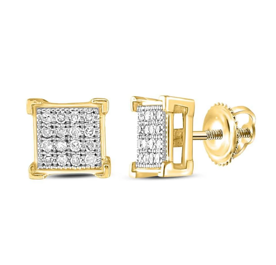 Diamond Square Stud Earrings 10k Yellow Gold Screw Backs