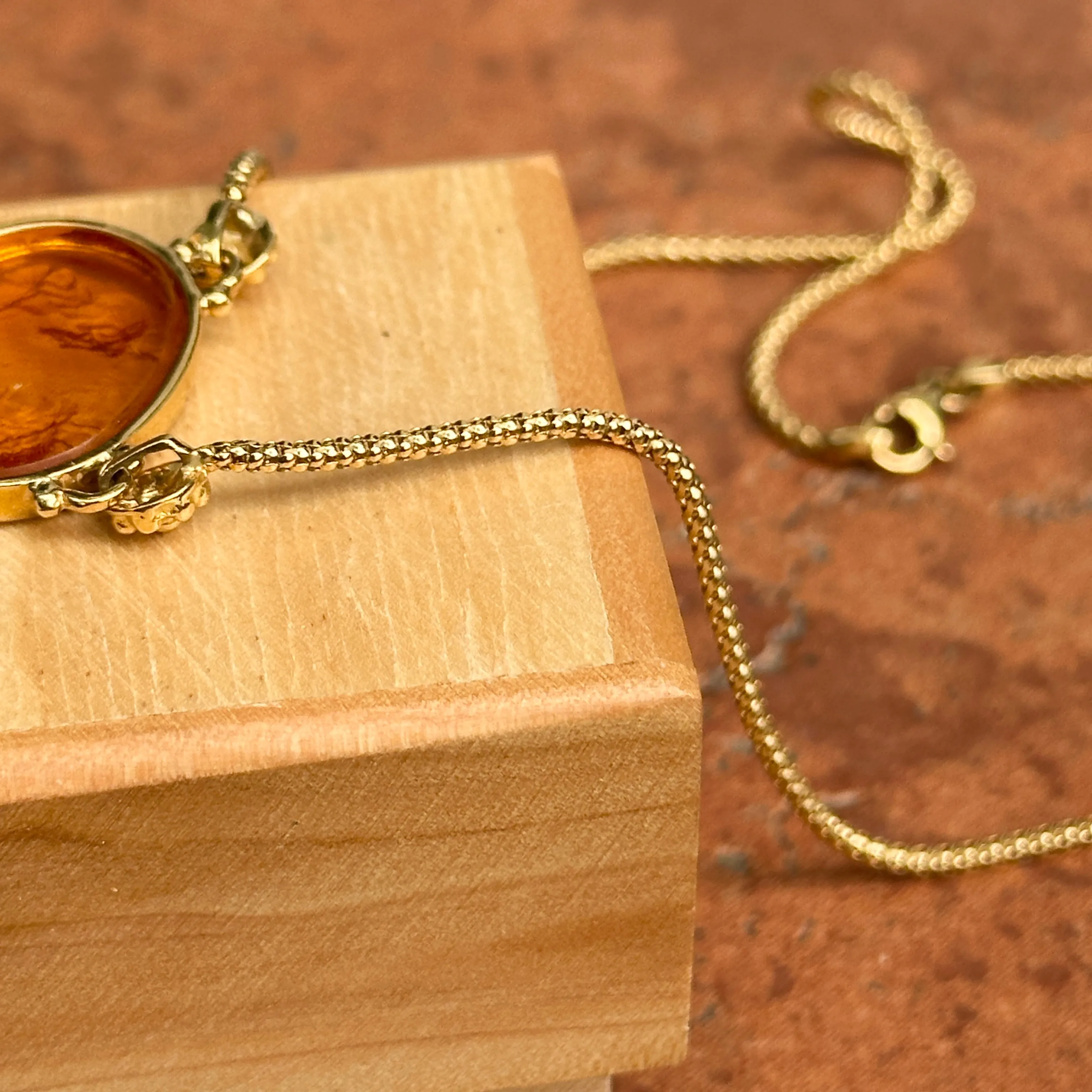 Estate Italian 18KT Yellow Gold Etruscan Venetian Intaglio Glass Sapphire Pendant Necklace