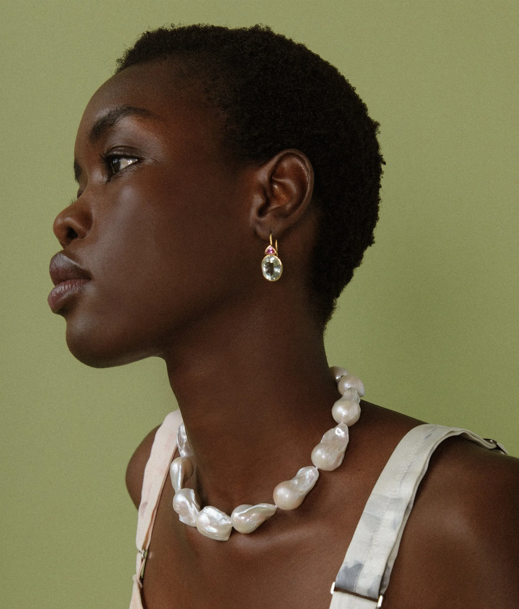 Extra Large White Baroque Pearl & 14k Gold Necklace