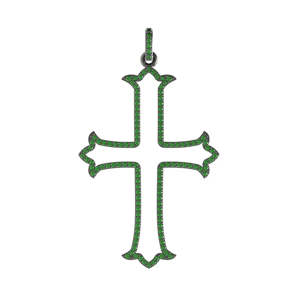 Genuine Green Tsavorite Garnet 925 Silver Holy Cross Pendant Christmas Jewelry