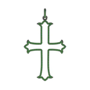 Genuine Green Tsavorite Garnet 925 Silver Holy Cross Pendant Christmas Jewelry
