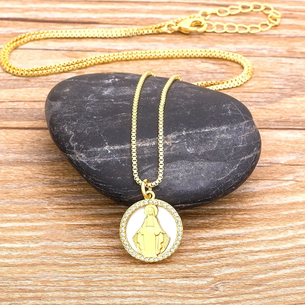 Gold Color Chain Necklace Bracelets Virgin Mary Jewelry Sets