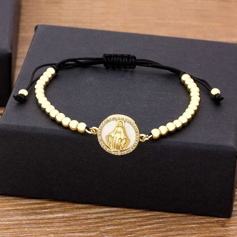 Gold Color Chain Necklace Bracelets Virgin Mary Jewelry Sets