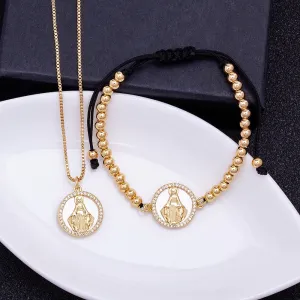 Gold Color Chain Necklace Bracelets Virgin Mary Jewelry Sets