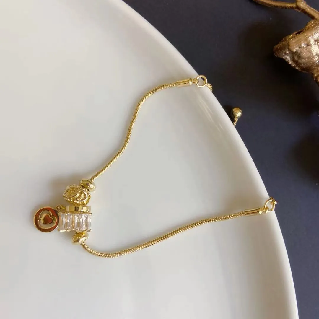 Gold Plated Snake Chain Diamante Beads Adjustable Bracelet