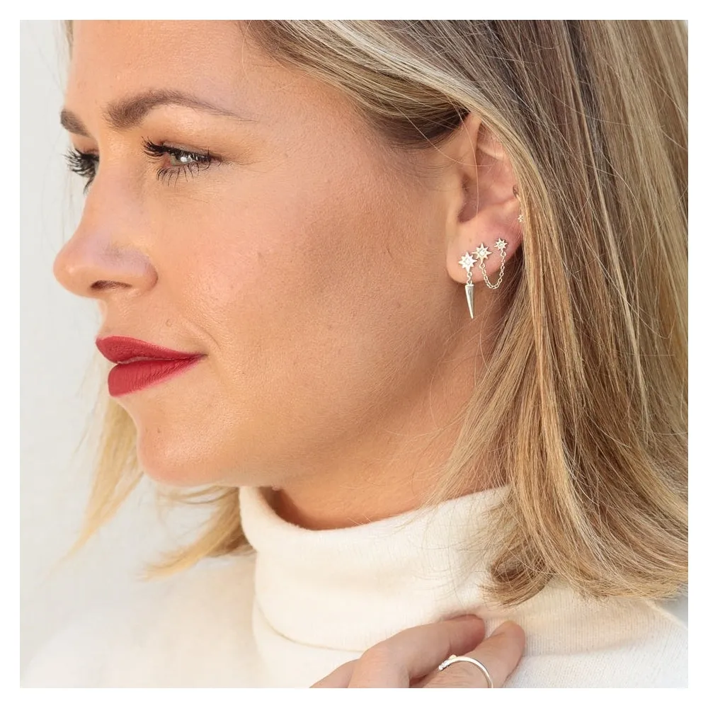 Interstellar Chained Star Stud Earring - Silver - SPS-352