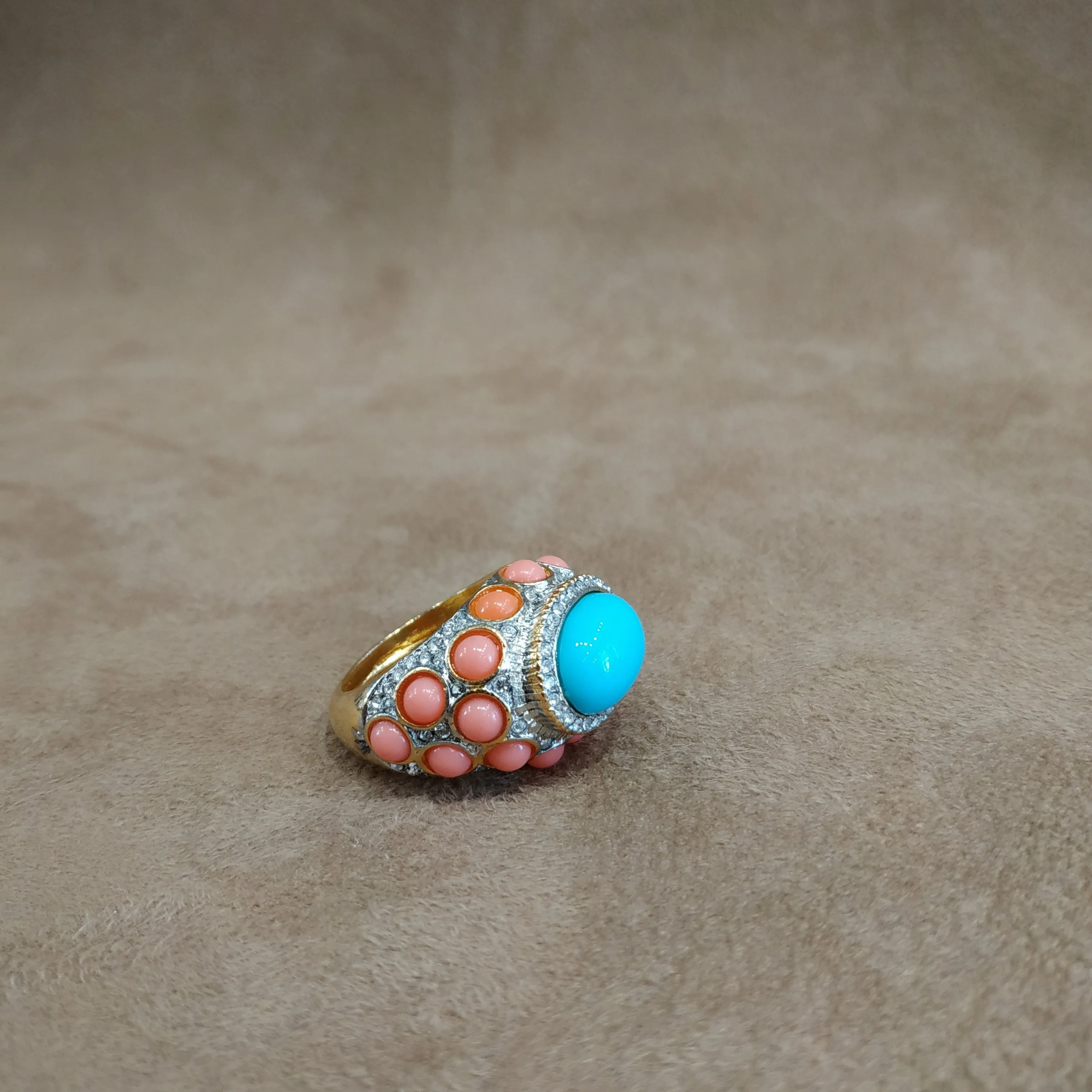 Kenneth Jay Lane Coral and Turquoise Statement ring