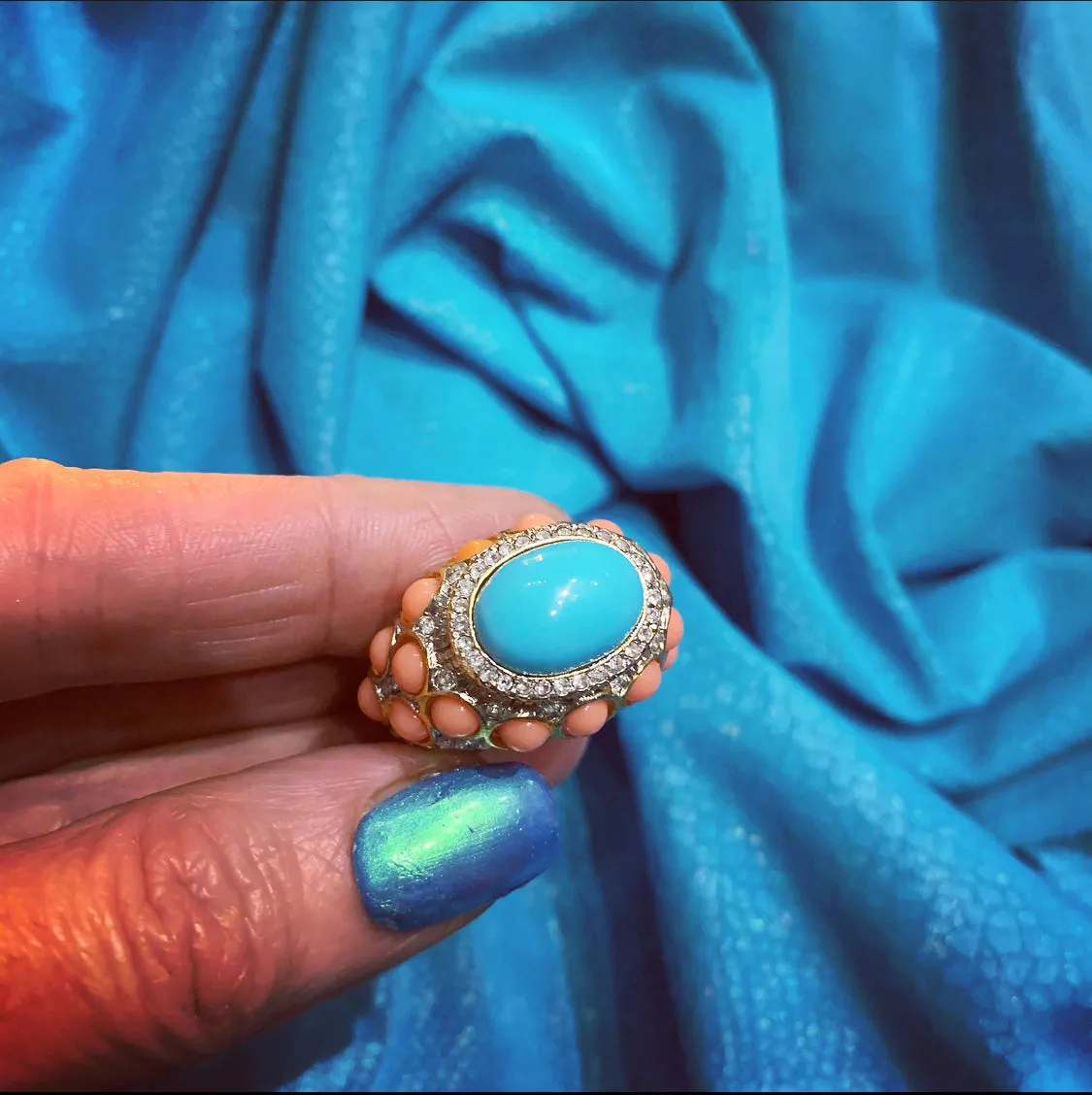 Kenneth Jay Lane Coral and Turquoise Statement ring