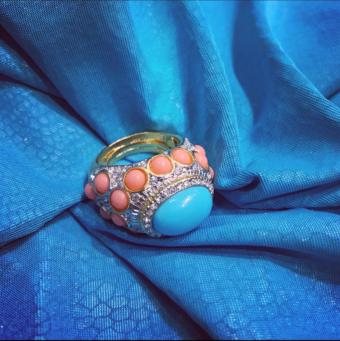 Kenneth Jay Lane Coral and Turquoise Statement ring