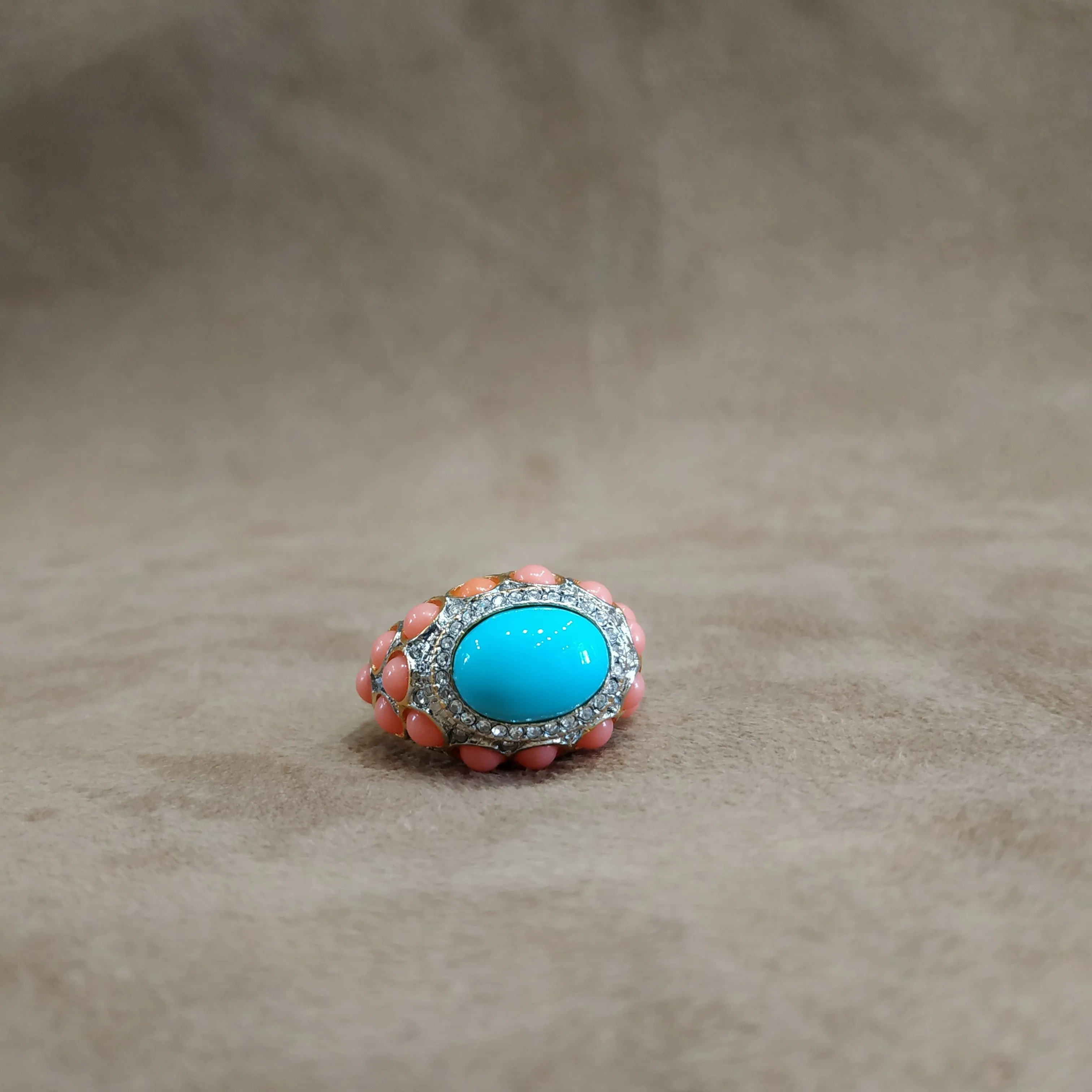 Kenneth Jay Lane Coral and Turquoise Statement ring