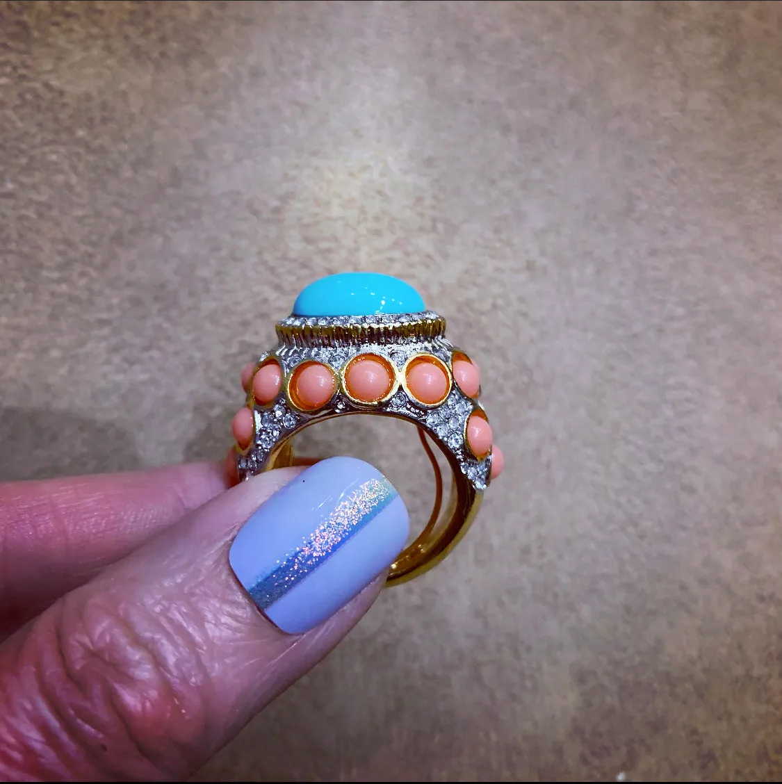 Kenneth Jay Lane Coral and Turquoise Statement ring