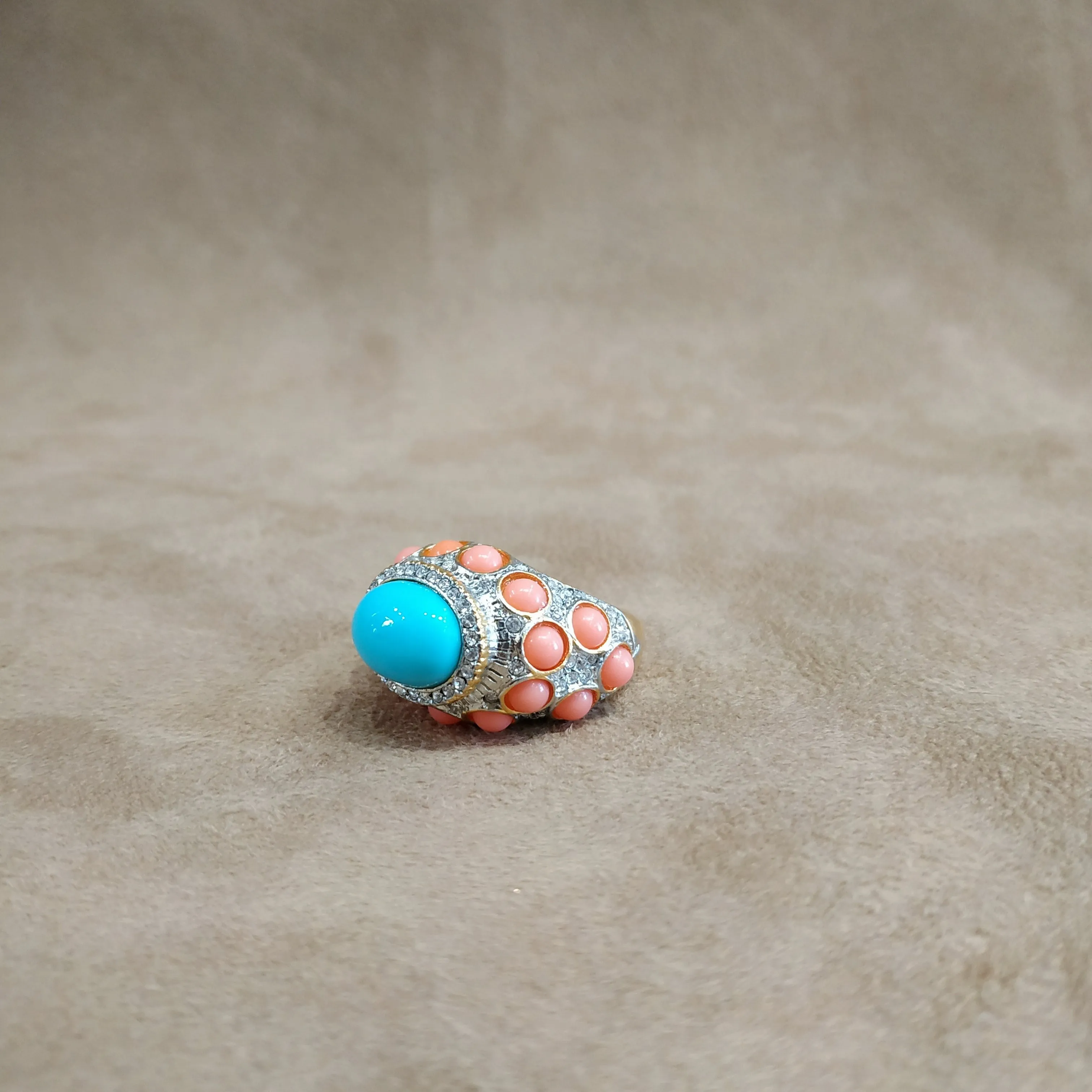 Kenneth Jay Lane Coral and Turquoise Statement ring