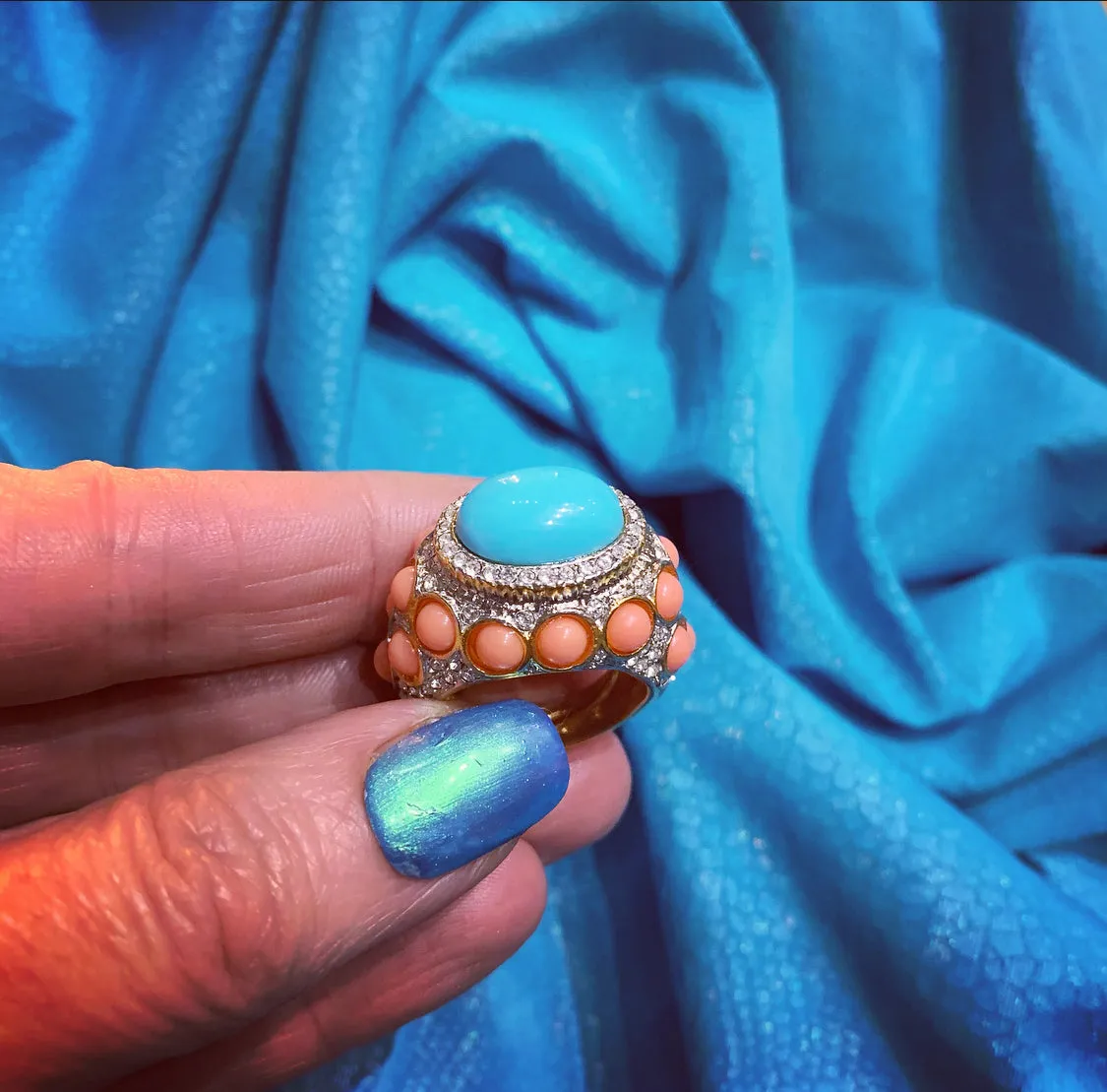 Kenneth Jay Lane Coral and Turquoise Statement ring