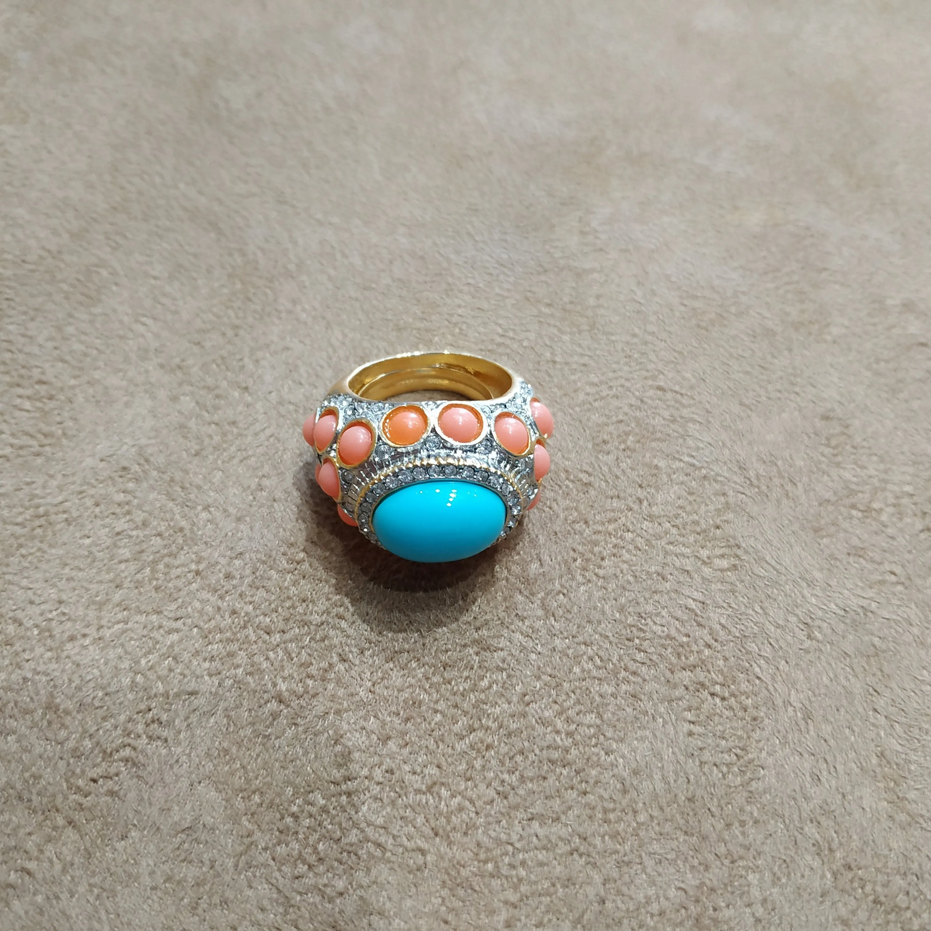 Kenneth Jay Lane Coral and Turquoise Statement ring