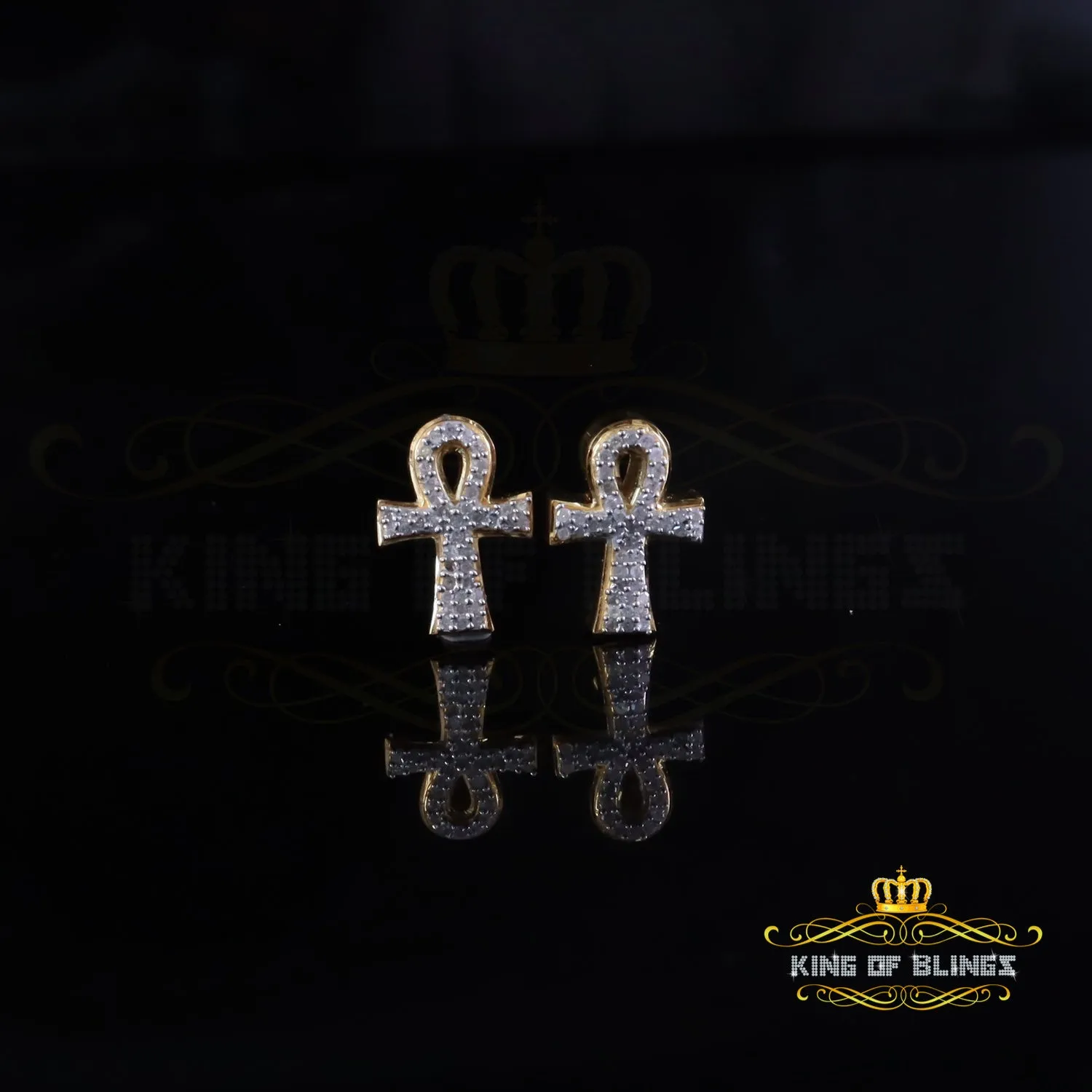 King of Blings-0.40ct Diamond 925 Sterling Silver Yellow for Men's & Women Stud ANKH Earring