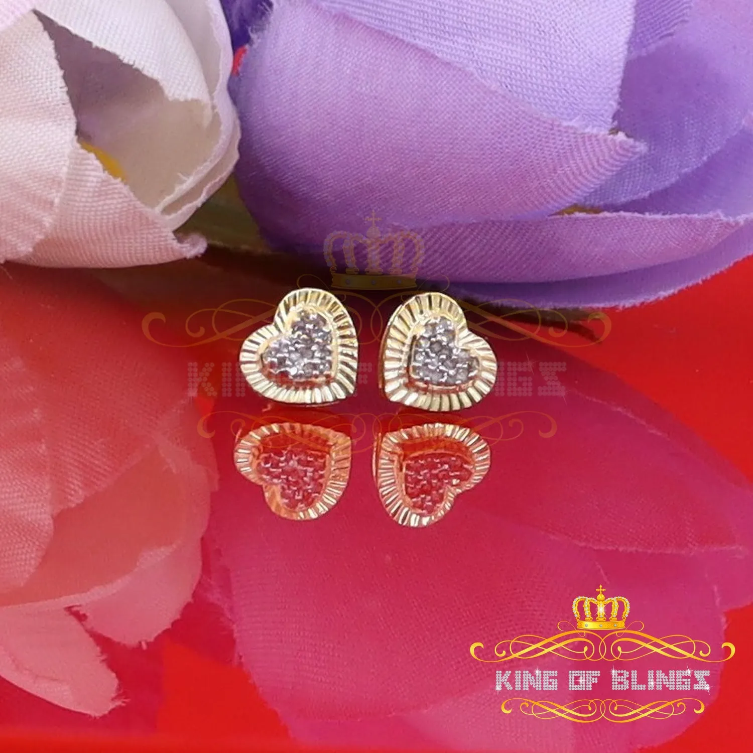 King of Blings-Aretes Para Hombre Heart 925 Yellow Silver 0.10ct Diamond Women & Men Earrings